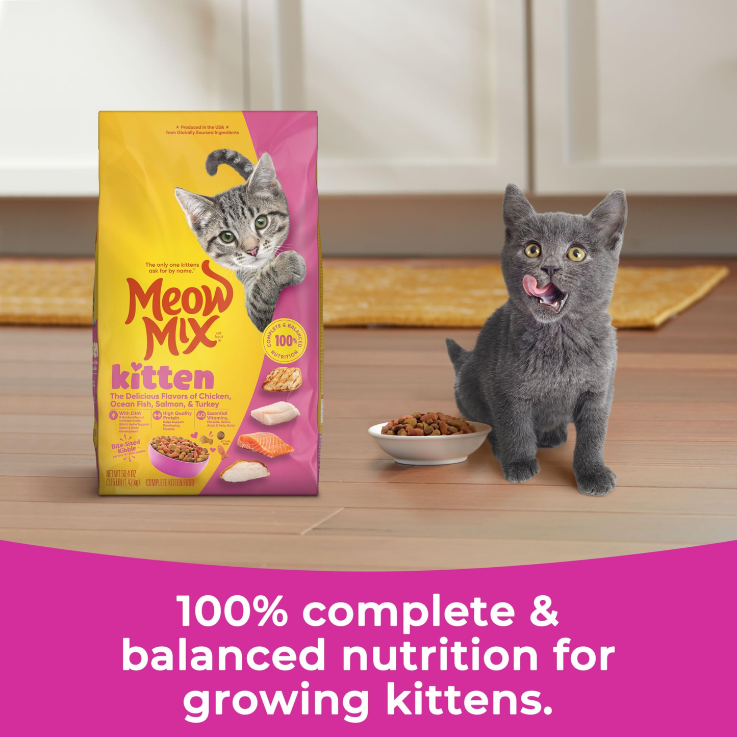 Meow Mix chicken formula dry food for growing kittens