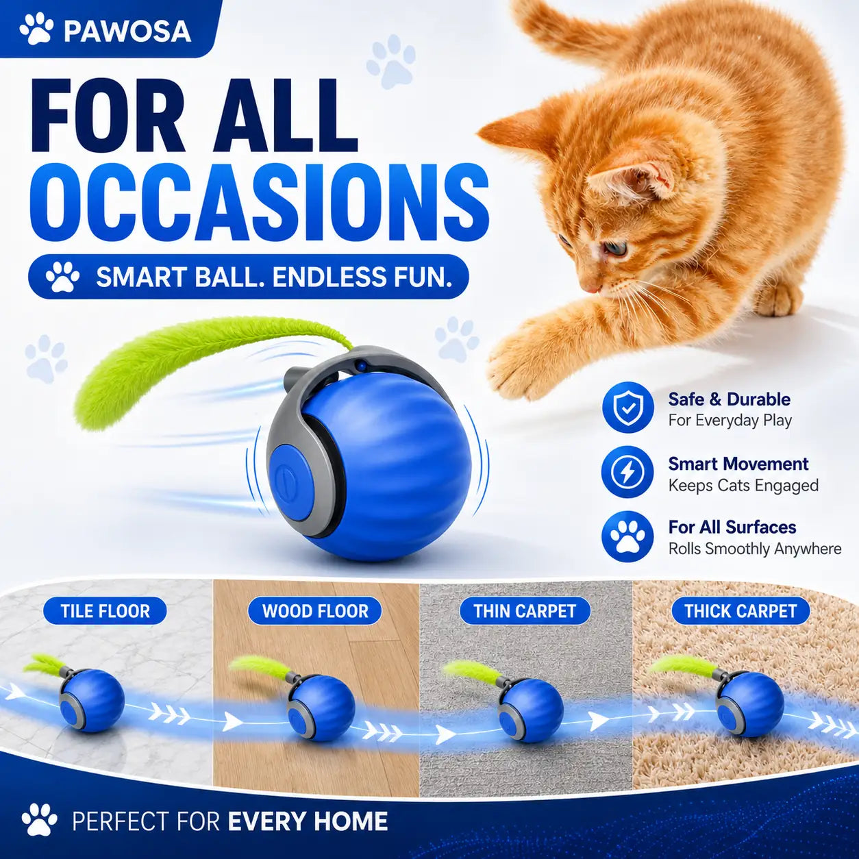 Automatic Rolling Ball Cat Toy – Motion Sensor Interactive Moving Ball for Cats & Dogs
