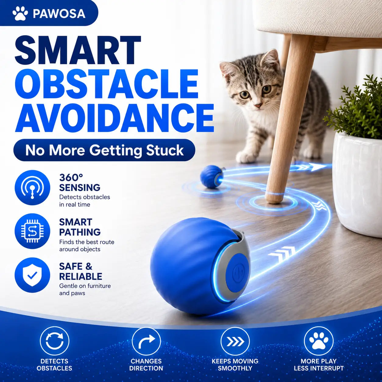 Automatic Rolling Ball Cat Toy – Motion Sensor Interactive Moving Ball for Cats & Dogs