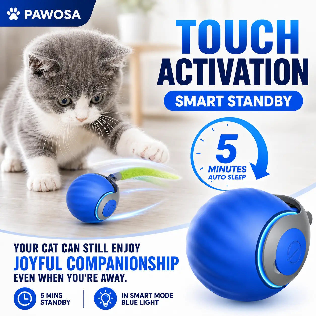 Automatic Rolling Ball Cat Toy – Motion Sensor Interactive Moving Ball for Cats & Dogs