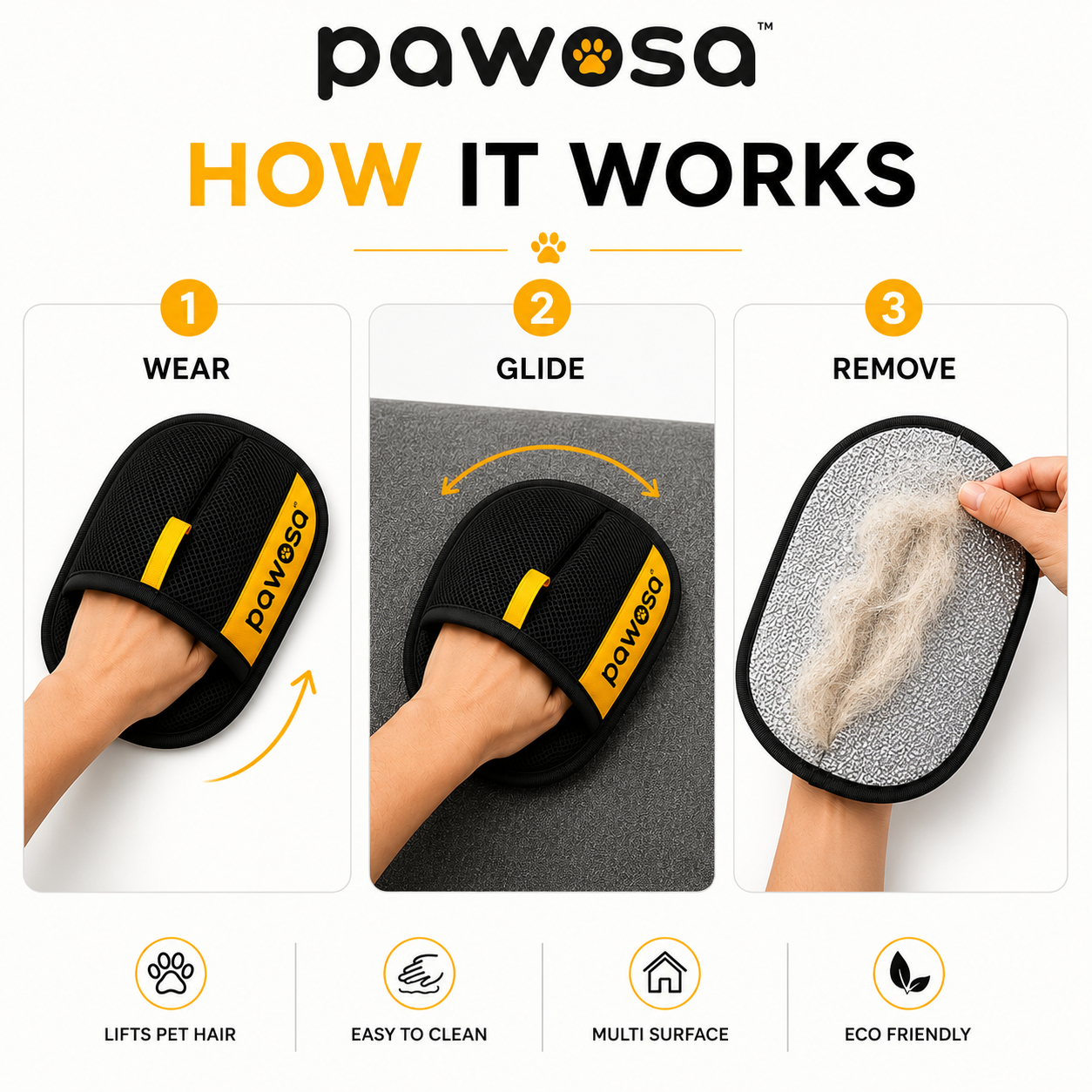 Pawosa Reusable Pet Hair Remover Mitt for Dogs & Cats